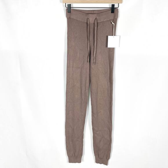 ALL THE WAYS Kasey Knit Jogger Pant Mocha Brown Ribbed Drawstring Sz S - Picture 5 of 10